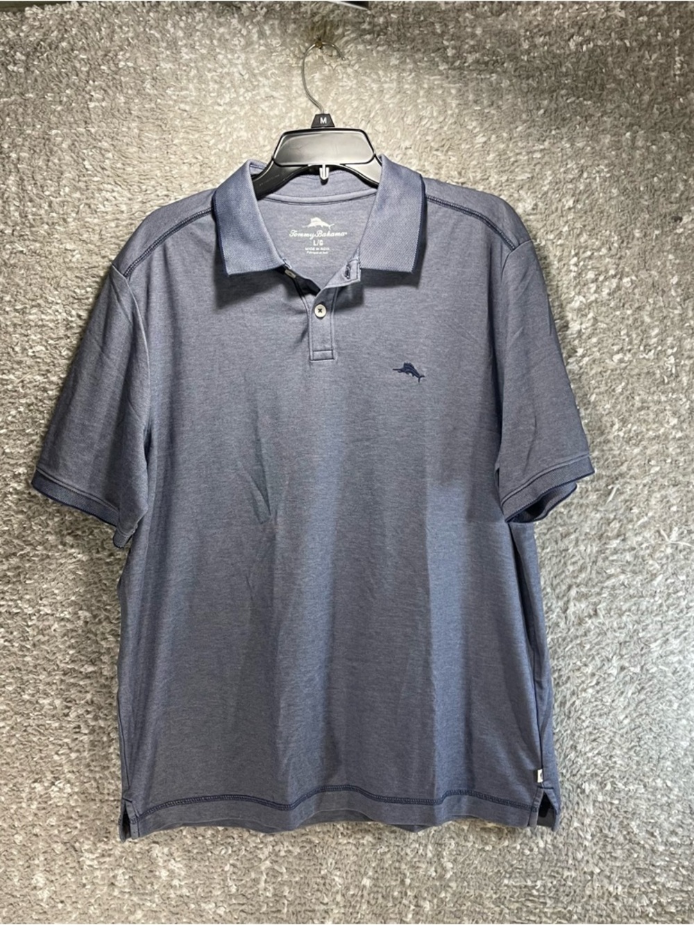 Tommy Bahama Polo Shirt Large Gray Stone Cotton Polyester Short Sleeve Preppy